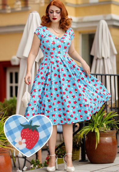 Lily Summer Strawberry Blue Gingham Dress – Dresses | Kitty Darling