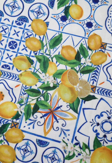 Lily Light Blue Off Shoulder 50s Inspired Mediterranean Lemon Print Dress – Dresses | Kitty Darling