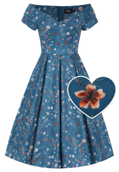 Lily Turquoise with Floral Print Swing Dress – Dresses | Kitty Darling
