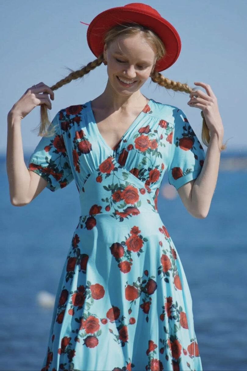 Julia Turquoise Rose Print Dress  Shop now at Kitty Darling