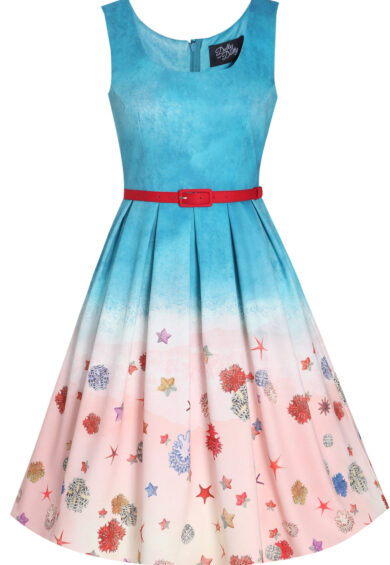 Amanda Blue Vintage White Shore Print Swing Dress – Dresses | Kitty Darling