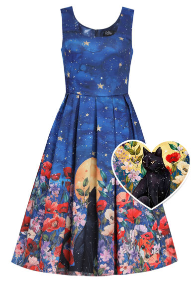 Amanda Blue Vintage-Inspired Cat Midnight Garden Swing Dress – Swing Dresses | Kitty Darling