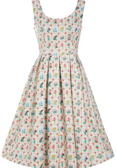 Amanda Cream Floral Frame Print Scoop Neck Swing Dress – Dresses With Pockets | Kitty Darling