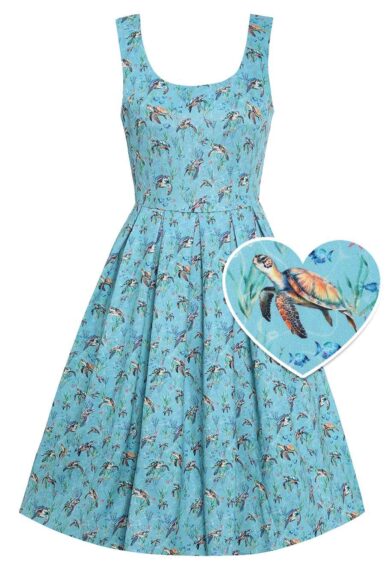 Amanda Light Blue Turtle Print Scoop Neck Swing Dress – Dresses | Kitty Darling