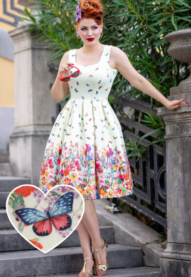 Amanda Light Yellow Scoop Neck Butterfly Print Swing Dress – Dresses With Pockets | Kitty Darling