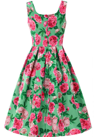 Amanda Pink Peony Flared Dress In Mint Green – Dresses | Kitty Darling