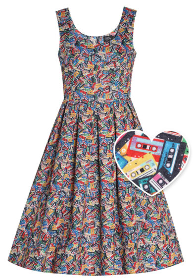 Amanda Multicolor Cassette Tape Print Scoop Neck Dress – Dresses | Kitty Darling