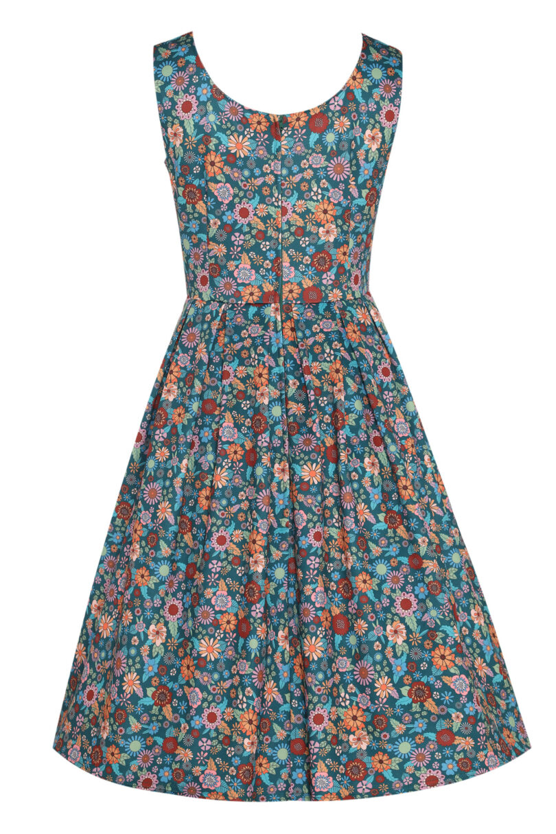 Amanda Peacock Blue Scoop Neck Retro Floral Print Dress  Shop now at Kitty Darling