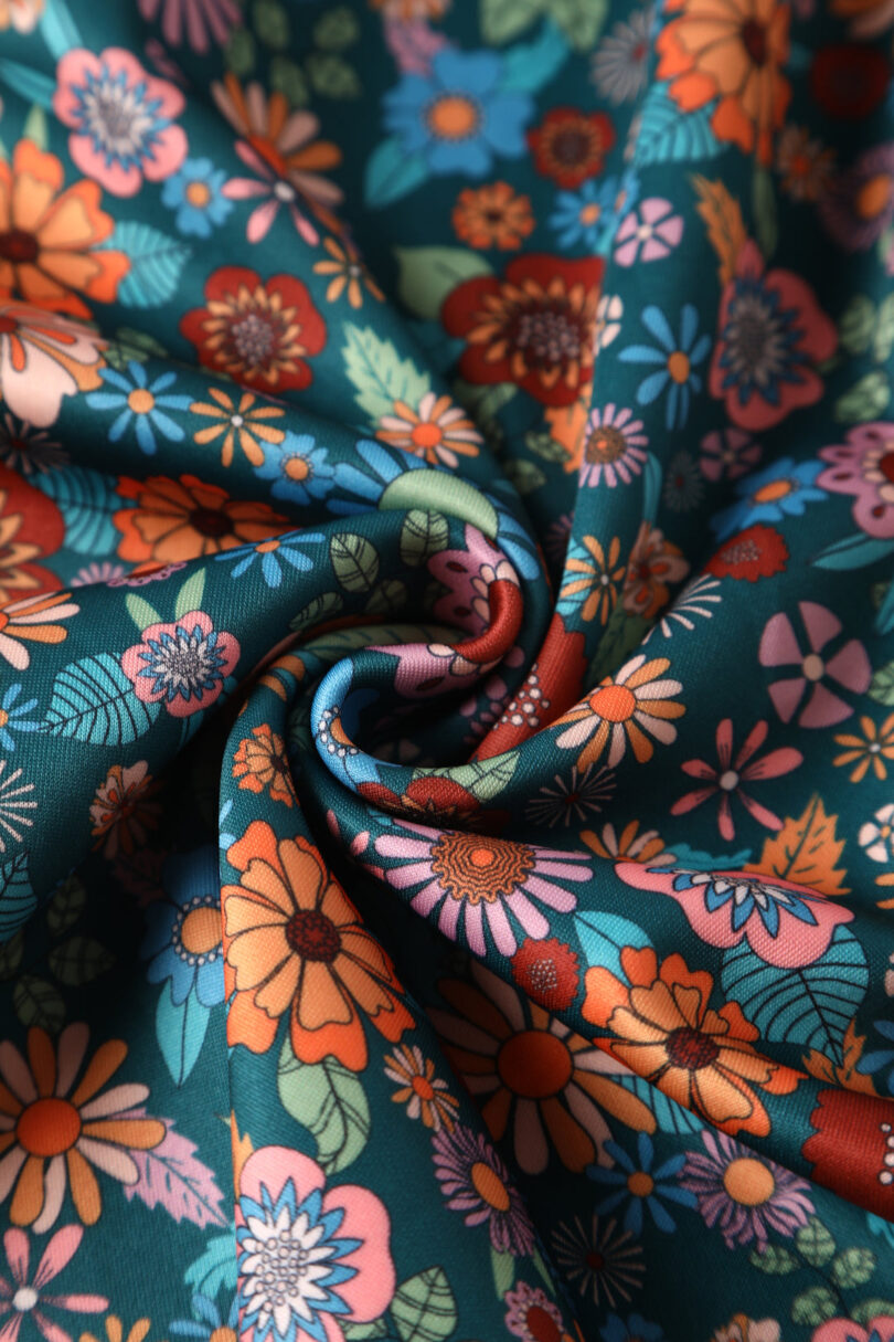Amanda Peacock Blue Scoop Neck Retro Floral Print Dress  Shop now at Kitty Darling