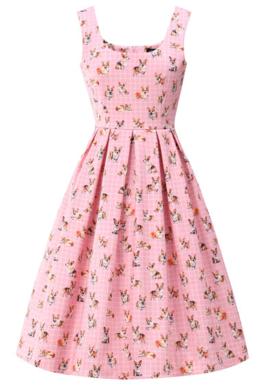 Amanda Pink Corgi Print Fit-and-Flare Dress – Dresses | Kitty Darling