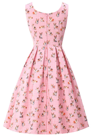 Amanda Pink Corgi Print Fit-and-Flare Dress – Dresses | Kitty Darling
