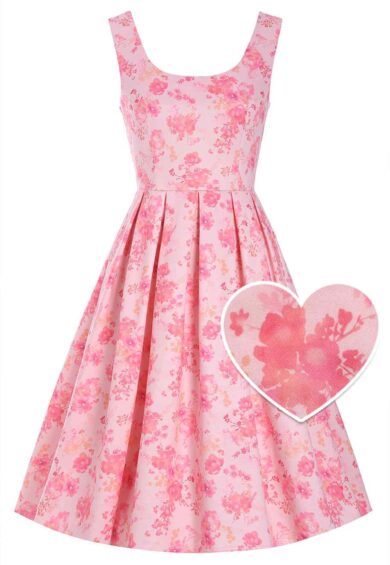 Amanda Pink Floral Shadow Print Scoop Neck Swing Dress – Dresses With Pockets | Kitty Darling