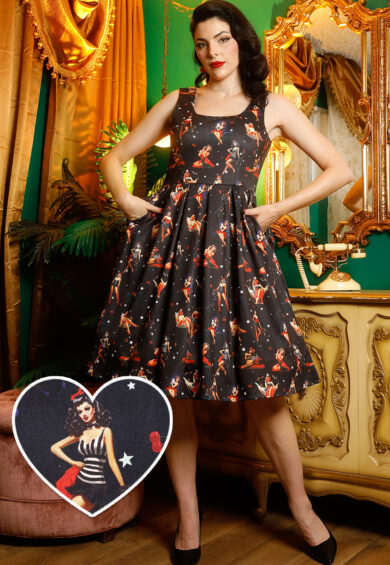 Amanda Pinup Girls Dark Blue Dress – Dresses | Kitty Darling