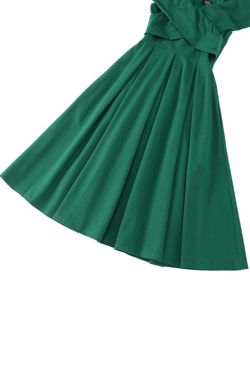 Beverly Emerald Green Cross-Over-Off-Shoulder Midi Dress  Shop now at Kitty Darling