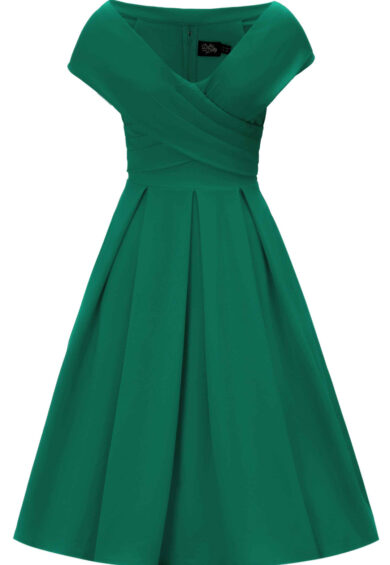 Beverly Emerald Green Cross-Over-Off-Shoulder Midi Dress – Dresses | Kitty Darling