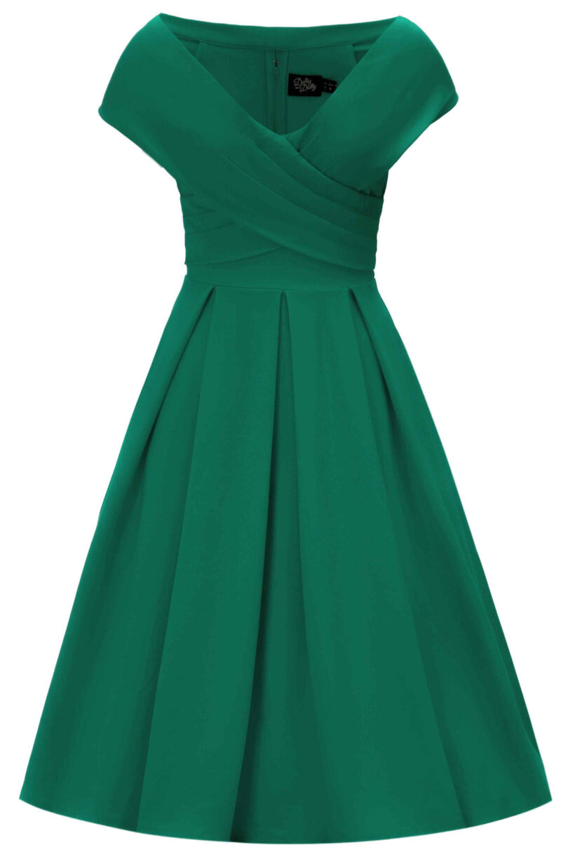 Beverly Emerald Green Cross-Over-Off-Shoulder Midi Dress  Shop now at Kitty Darling