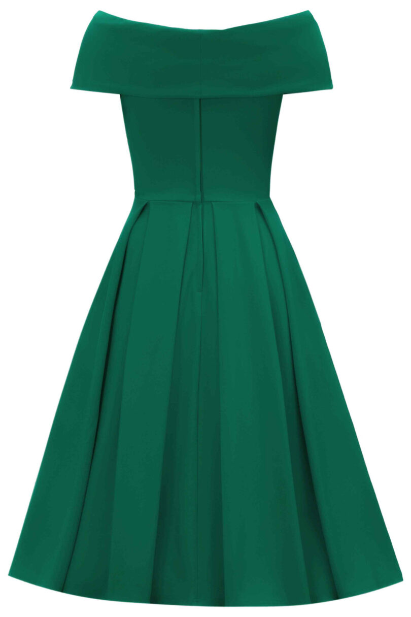Beverly Emerald Green Cross-Over-Off-Shoulder Midi Dress  Shop now at Kitty Darling