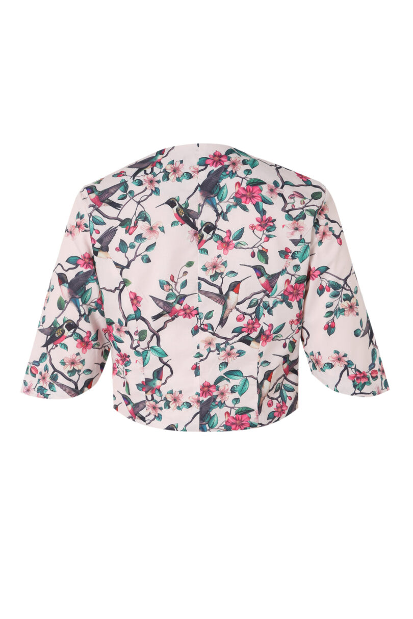 Lisette White Three-Quarter Sleeve Floral/Bird Print Bolero  Shop now at Kitty Darling