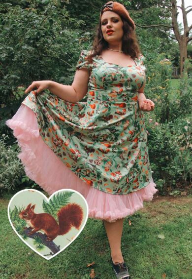 Claudia Cap Sleeved Dress in Mushroom, Squirrels Forest Print – Dresses | Kitty Darling