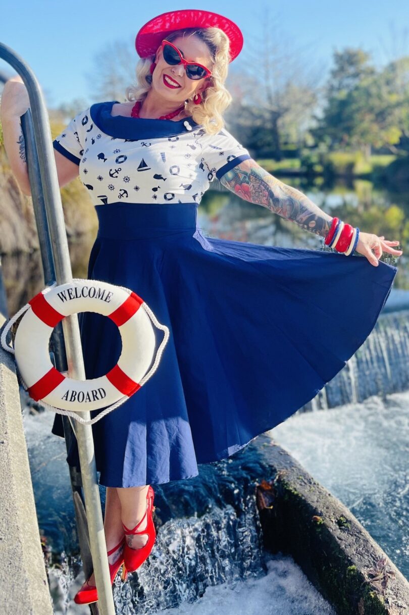 Darlene 50s Falling Down with Nautical Top and Navy Skirt with Sleeve Hem  Shop now at Kitty Darling