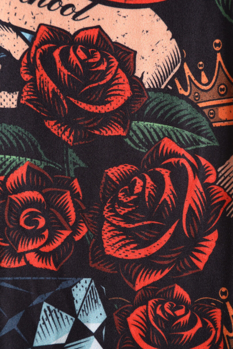 Darlene Black Rockabilly Heart & Roses Retro Print Swing Dress  Shop now at Kitty Darling