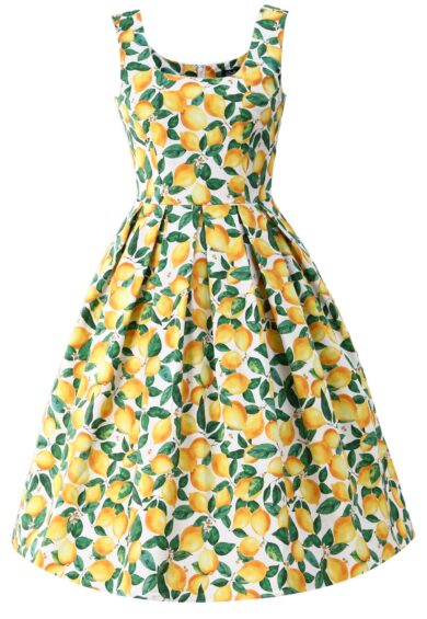 Amanda Lemon Print Dress in White – Dresses | Kitty Darling