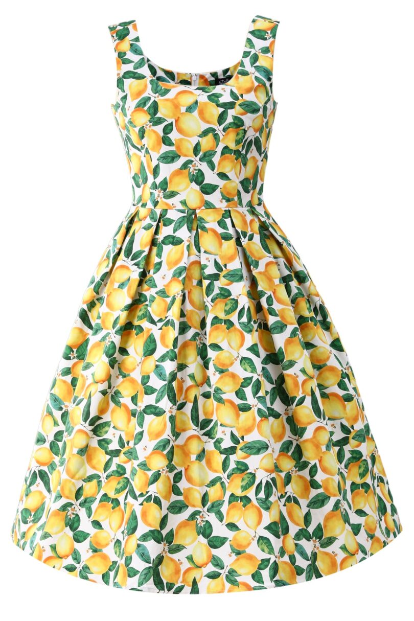 Amanda Lemon Print Dress in White  Shop now at Kitty Darling