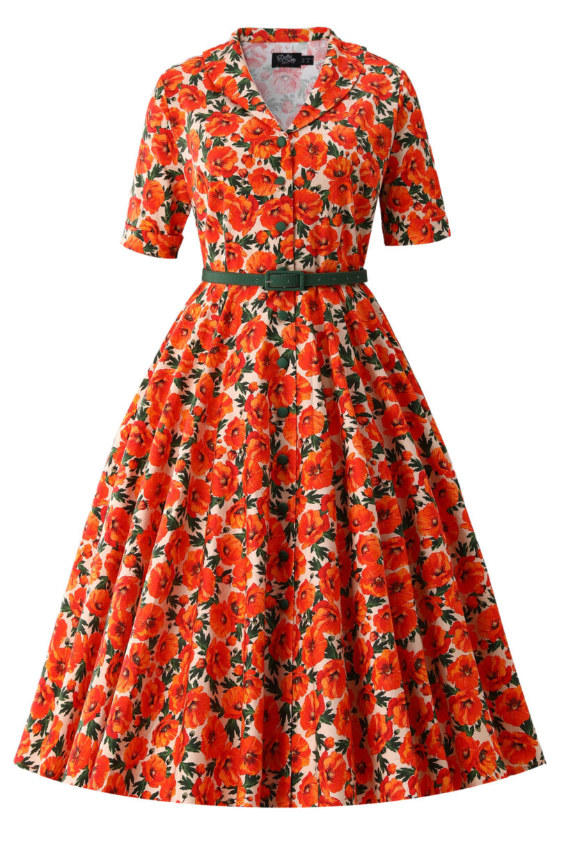 Mollie Orange Poppy Full Circle Shirt Dress  Shop now at Kitty Darling