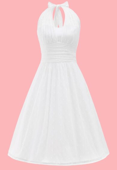 White Polka Dot Mesh Halter Dress – Dresses | Kitty Darling