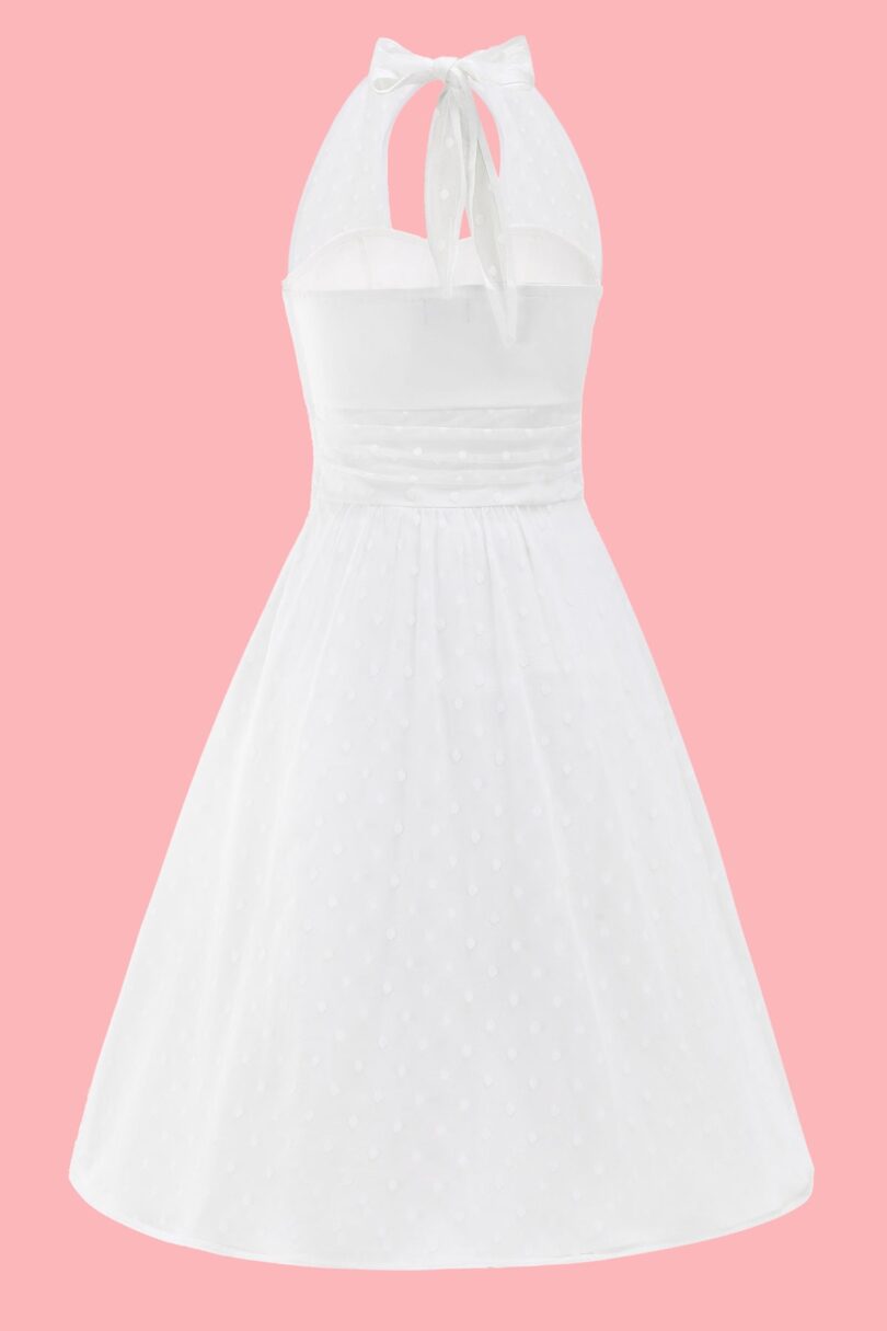 White Polka Dot Mesh Halter Dress  Shop now at Kitty Darling