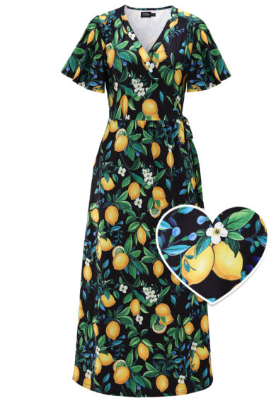 Georgina Lemon Maxi Wrap Dress – Dresses | Kitty Darling