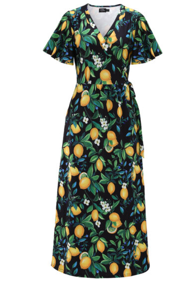 Georgina Lemon Maxi Wrap Dress – Dresses | Kitty Darling