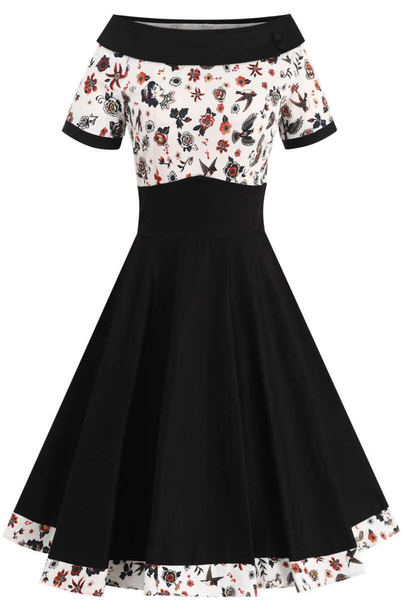 Darlene Black Rockabilly Tattoo Print Swing Dress  Shop now at Kitty Darling