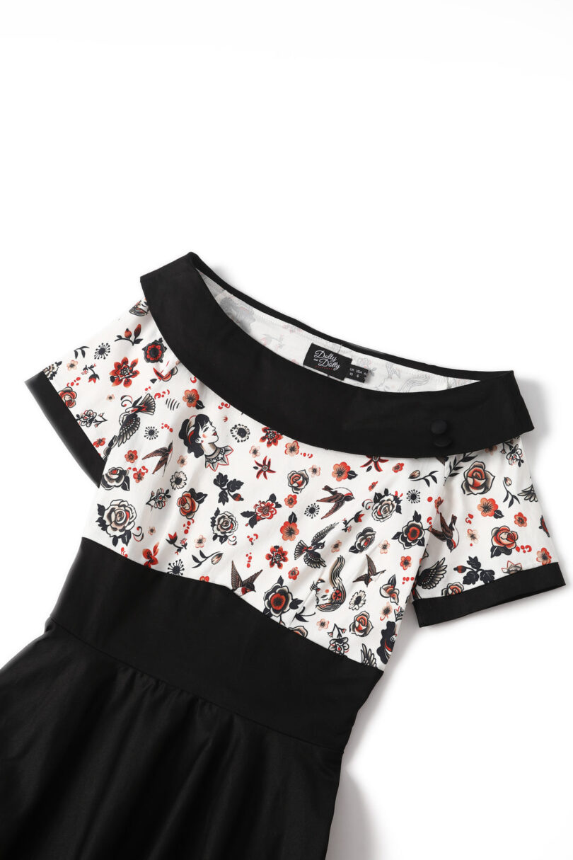 Darlene Black Rockabilly Tattoo Print Swing Dress  Shop now at Kitty Darling