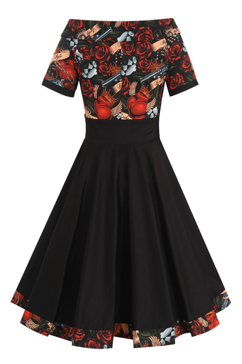 Darlene Black Rockabilly Heart & Roses Retro Print Swing Dress  Shop now at Kitty Darling