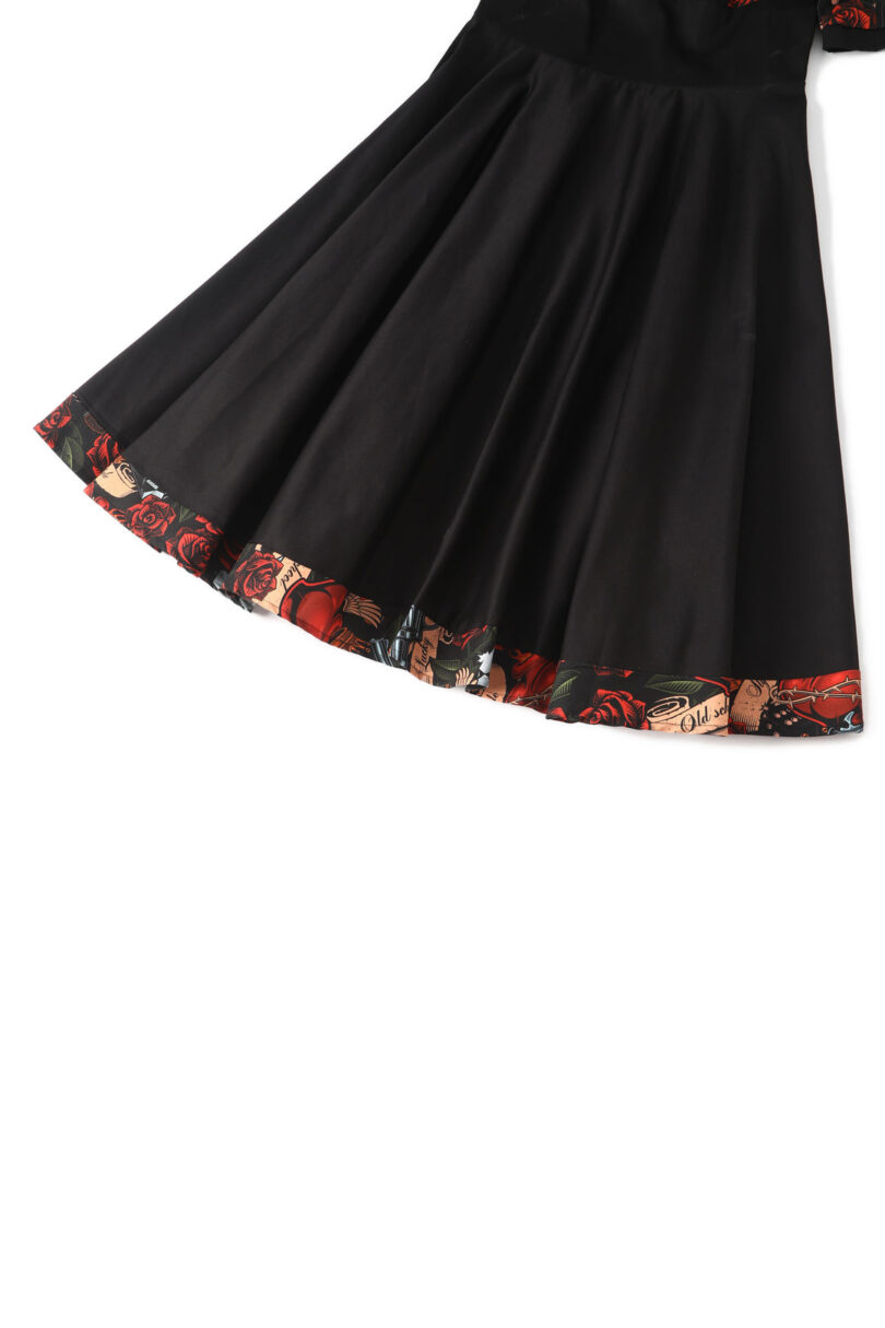Darlene Black Rockabilly Heart & Roses Retro Print Swing Dress  Shop now at Kitty Darling