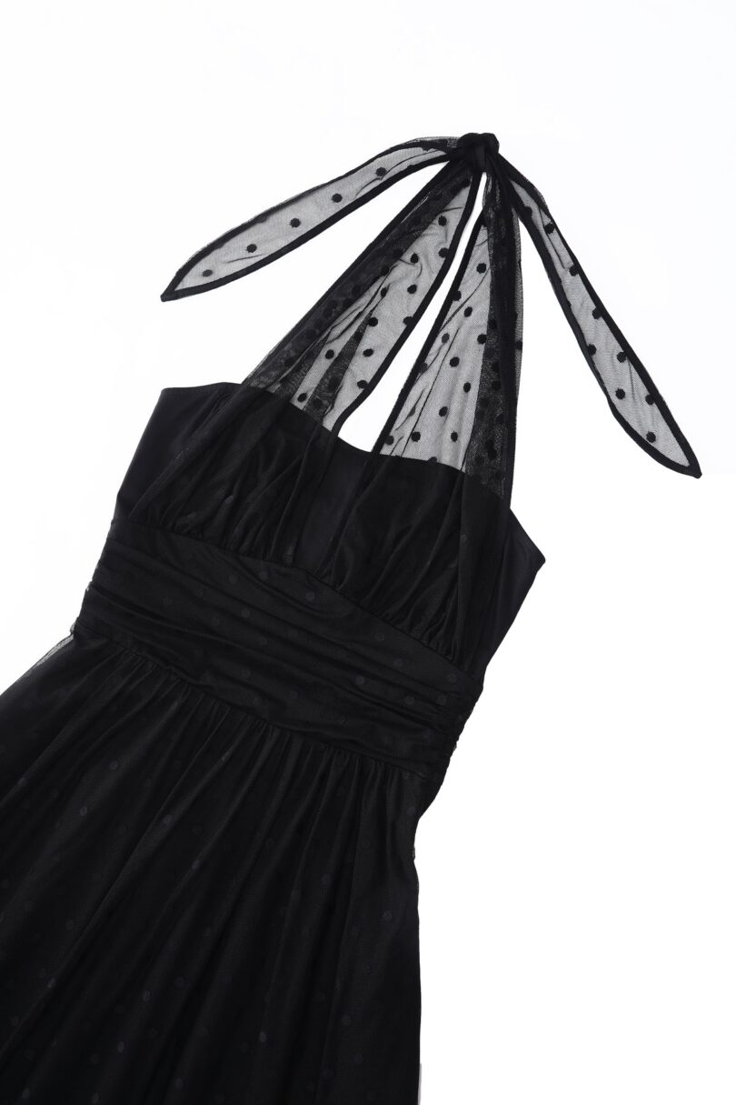 Black Polka Dot Mesh Halter Dress  Shop now at Kitty Darling