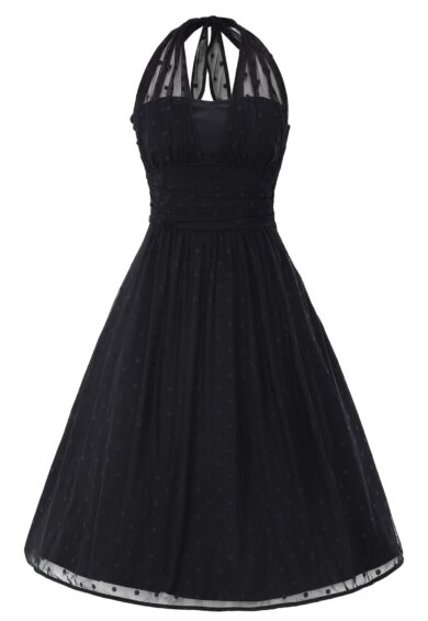 Black Polka Dot Mesh Halter Dress – Dresses | Kitty Darling