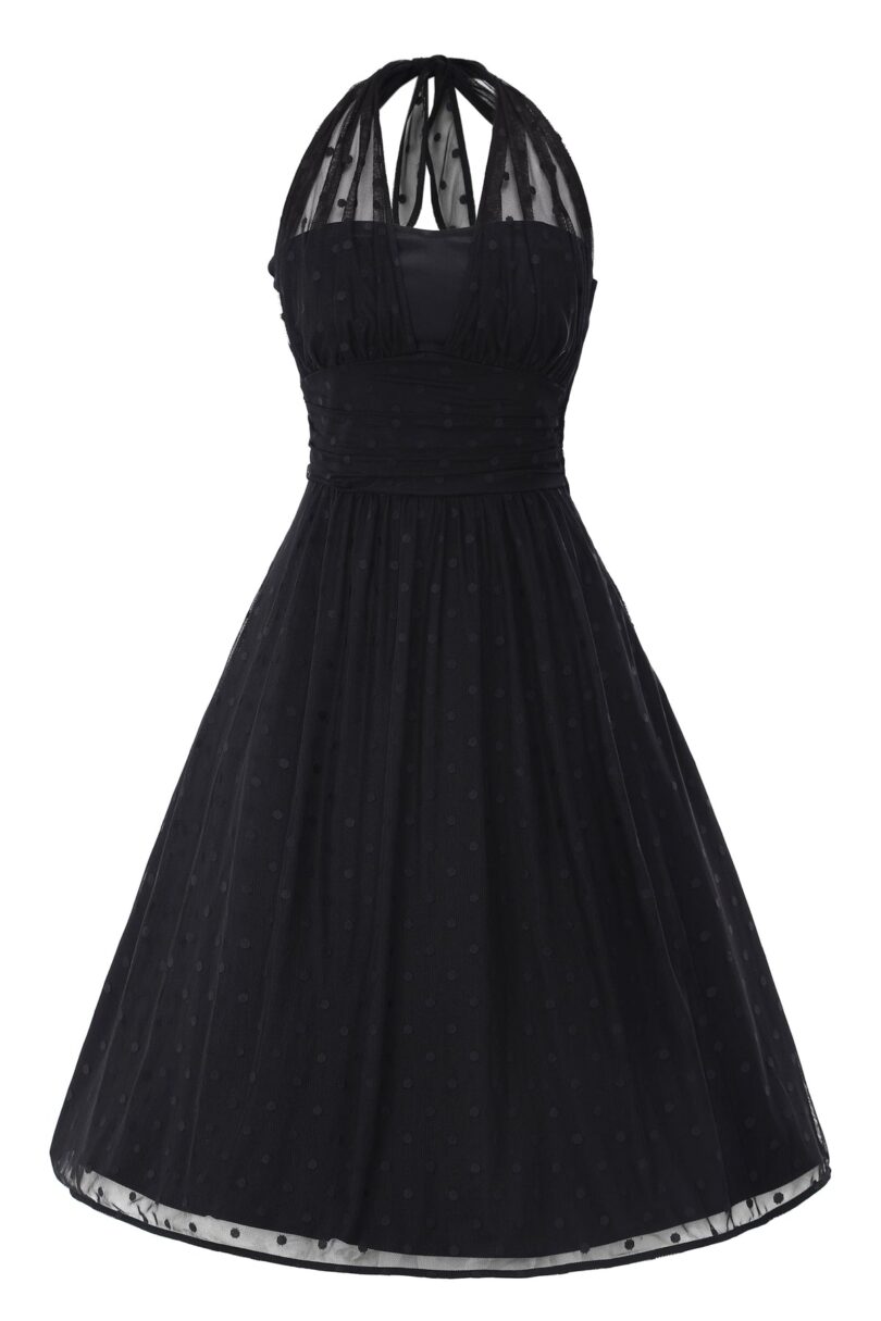 Black Polka Dot Mesh Halter Dress  Shop now at Kitty Darling