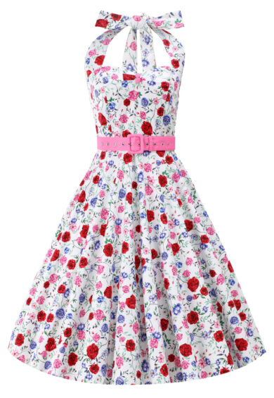 Daisy White Rose Halter Dress – Dresses | Kitty Darling