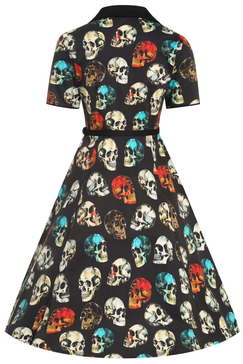 Penelope Rockabilly Black Skull Print Shirt Dress  Shop now at Kitty Darling