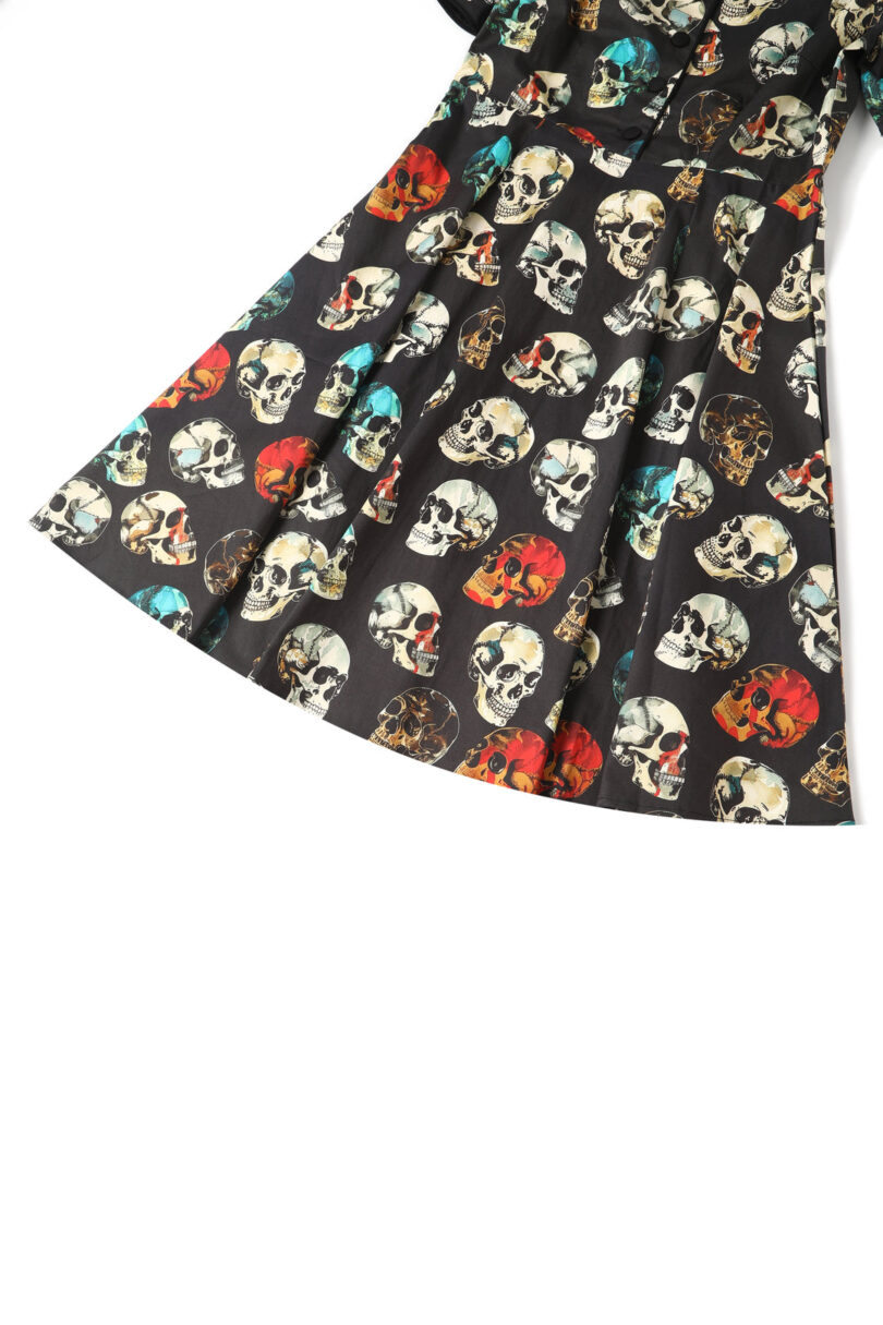 Penelope Rockabilly Black Skull Print Shirt Dress  Shop now at Kitty Darling