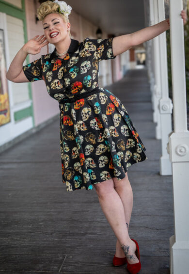 Penelope Rockabilly Black Skull Print Shirt Dress – Dresses | Kitty Darling