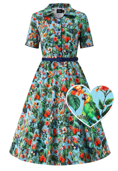 Penelope Light Blue Tropical Garden Shirt Dress – Dresses | Kitty Darling