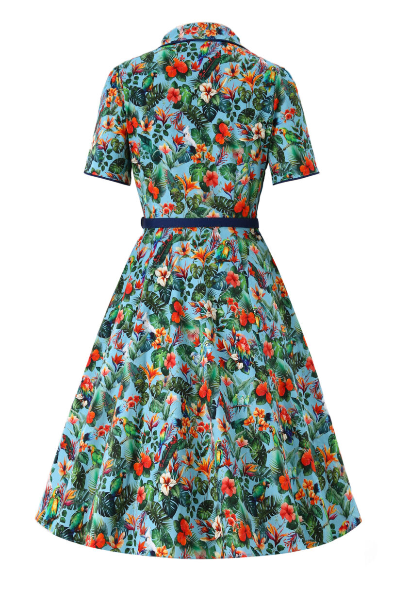 Penelope Light Blue Tropical Garden Shirt Dress  Shop now at Kitty Darling