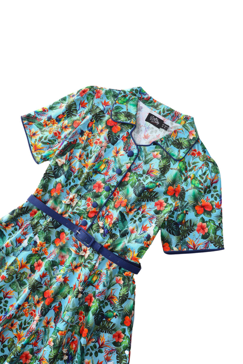 Penelope Light Blue Tropical Garden Shirt Dress  Shop now at Kitty Darling