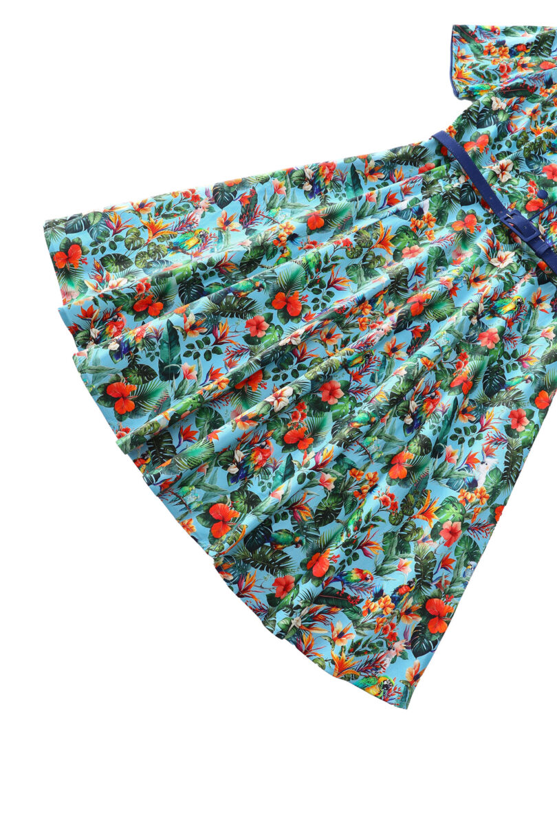 Penelope Light Blue Tropical Garden Shirt Dress  Shop now at Kitty Darling