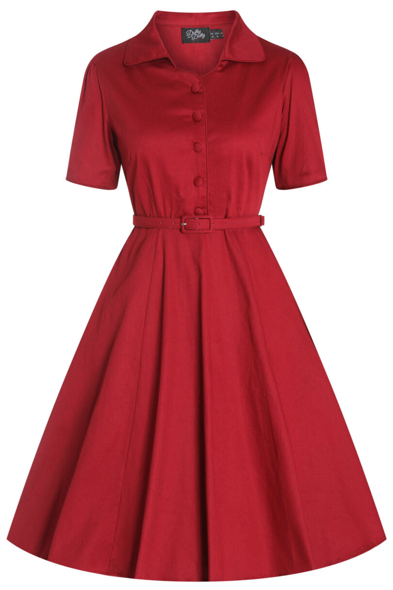 Penelope Scarlette Red Rockabilly Plain Shirt Dress  Shop now at Kitty Darling
