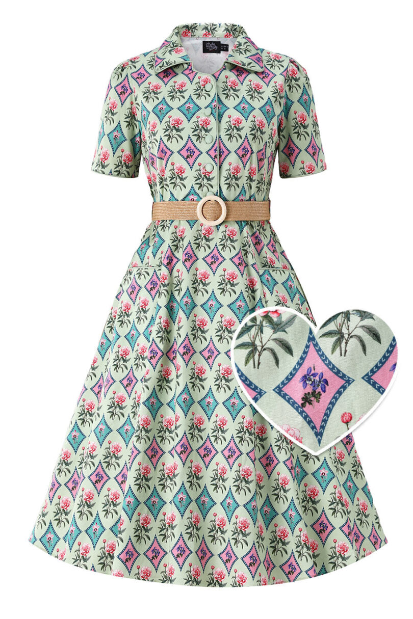 Penelope II Quartrefoil Mint Green Shirt Dress  Shop now at Kitty Darling