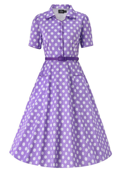 Penelope II Lilac Polka Dot Shirt Dress – Dresses | Kitty Darling